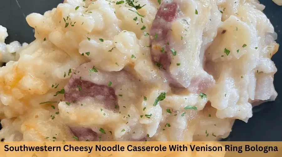 southwestern cheesy noodle casserole with venison ring bologna